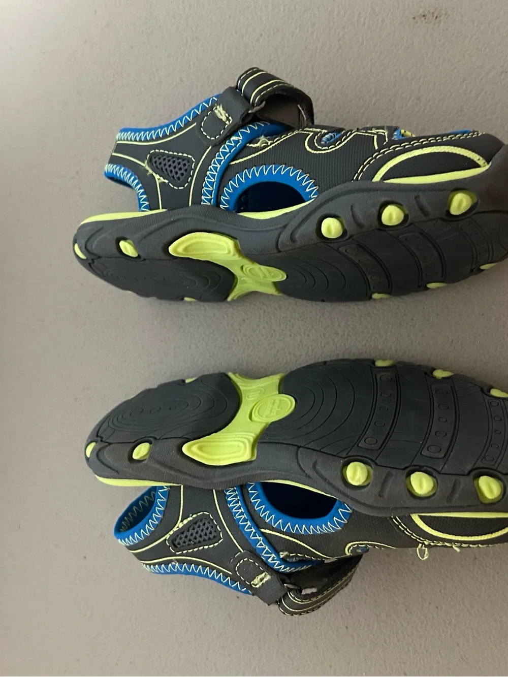 wonder nation Black Sport Sandals with Blue and Neon Yellow Accents